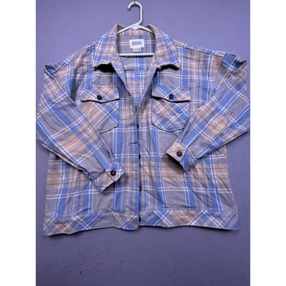 Boston Traders Shirt Jacket Plaid Poly Acrylic Wool Blue Tan XXL‎ Mens